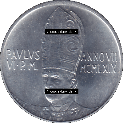 Alte Münze aus der Vatikanstadt / Vatikan als PNG-Grafik 1969-1969, 10 Zehn Lire, mit Engel-Darstellung Papst Paul VI. 1969 Sammlung