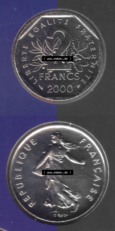 Münze Frankreich aus KMS Umlaufmünzen Sammlung in PNG 2000, 2 Francs (4) - Digitales Münzen-Bildmaterial einer französischen... Sammlung