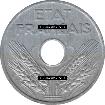 Münze Frankreich Umlaufmünzen Sammlung in PNG 1941-1941, VINGT 20 Centimes, Cent-01 (6) - Digitales Münzen-Bildmaterial einer... Sammlung