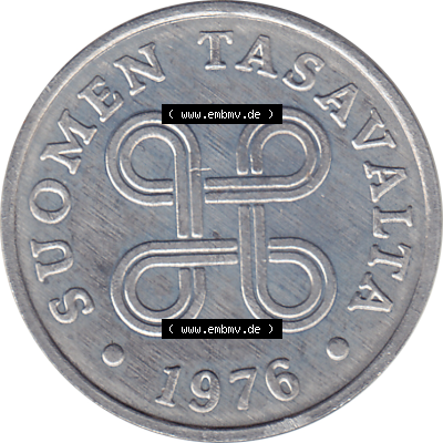 Münze Finnland / SUOMI Umlaufmünzen Sammlung in PNG 1969-1979, 1 Penny, Penni 1976 (Stück 1), SUOMEN TASAVALTA (5) - Digital... Sammlung