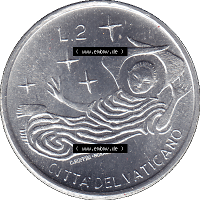 Alte Münze aus der Vatikanstadt / Vatikan als PNG-Grafik 1969-1969, 2 Zwei Lire, mit Engel-Darstellung Papst Paul VI. 1969 Sammlung