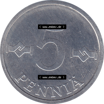 Münze Finnland / SUOMI Umlaufmünzen Sammlung in PNG 1977-1990, 5 Penny Penniä Johanneskreuz 1985 (Stück 1), SUOMEN TASAVALTA... Sammlung
