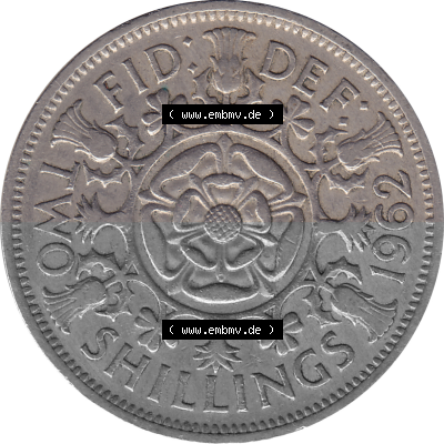 Münzen Großbritannien Umlaufmünzen Sammlung in PNG Großbritannien 1954-1970, 2 Schilling-Florin, Two Shillings, 1962 (Stück... Sammlung