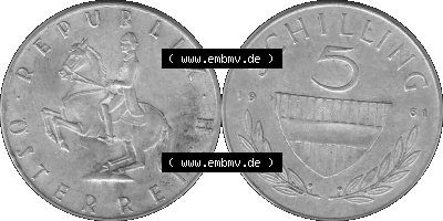 5 / Fünf Schilling Österreich in s/w Schwarzweiß bzw. Graustufen Farbgebung von Scanner transparenten PNG 1960-1968, 5 Fünf... Sammlung