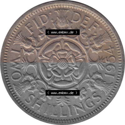 Münzen Großbritannien Umlaufmünzen Sammlung in PNG Großbritannien 1954-1970, 2 Schilling-Florin, Two Shillings, 1954 (Stück... Sammlung