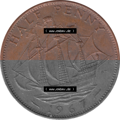 Münzen Großbritannien Umlaufmünzen Sammlung in PNG Großbritannien 1954-1970, Half Penny, Halber Pence 1967 (Stück 1), Elisabeth... Sammlung