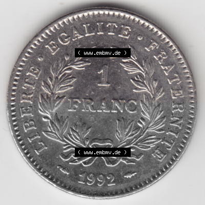 Münze Frankreich Umlaufmünzen Sammlung in PNG 1992-1992, 1 Francs Liberty Freiheitsgöttin (1) - Digitales Münzen-Bildmaterial... Sammlung