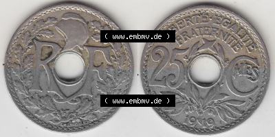 Münze Frankreich Umlaufmünzen Sammlung in PNG 1917-1937, 25 Cmes, Centimes 1919 (Stück 1) LIBERTE EGALITE FRATERNITE (3) -... Sammlung