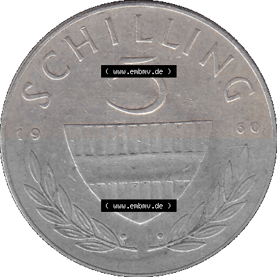 5 / Fünf Schilling Österreich in original Farbgebung von Scanner transparenten PNG 1960-1968, 5 Fünf Schilling 1960 (Stück... Sammlung