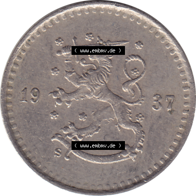 Münze Finnland / SUOMI Umlaufmünzen Sammlung in PNG 1921-1940, 25 Penny, Penniä 1937 (5) - Digital Münzen-Bildmaterial einer... Sammlung