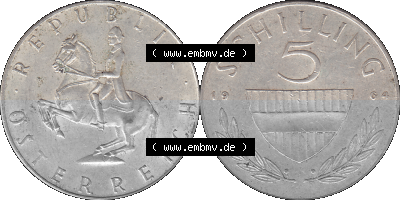 5 / Fünf Schilling Österreich in original Farbgebung von Scanner transparenten PNG 1960-1968, 5 Fünf Schilling 1964 (Stück... Sammlung