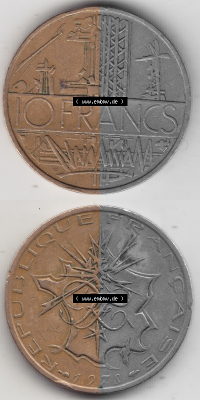 Münze Frankreich Umlaufmünzen Sammlung in PNG 1974-1987, 10 Franken-Francs 1978 III. (4) - Digitales Münzen-Bildmaterial einer... Sammlung