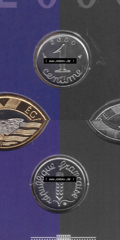 Münze Frankreich Umlaufmünzen Sammlung in PNG 2000, 1 Centime (4) - Digitales Münzen-Bildmaterial einer französischen Francs... Sammlung