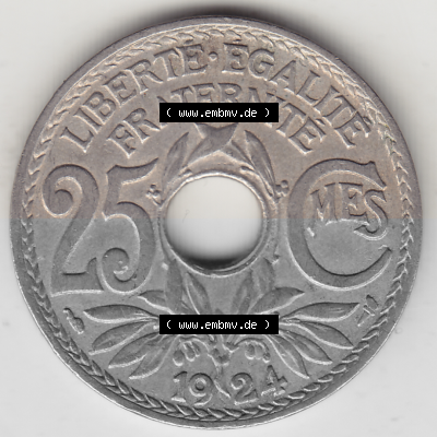 Münze Frankreich Umlaufmünzen Sammlung in PNG 1917-1937, 25 Cmes, Centimes 1924 (Stück 1) LIBERTE EGALITE FRATERNITE (2) -... Sammlung