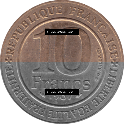 Münze Frankreich Umlaufmünzen Sammlung in PNG 1987-1987, 10 Francs 1000 Jahre König Hugo Capet erster König von Frankreich... Sammlung