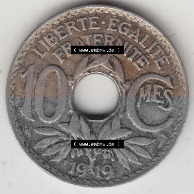 Münze Frankreich Umlaufmünzen Sammlung in PNG 1917-1938, 10 Centimes, 10 CMES EGALITÉ FRATERNITÉ LIBERTÉ 1919 (Stück 1)... Sammlung