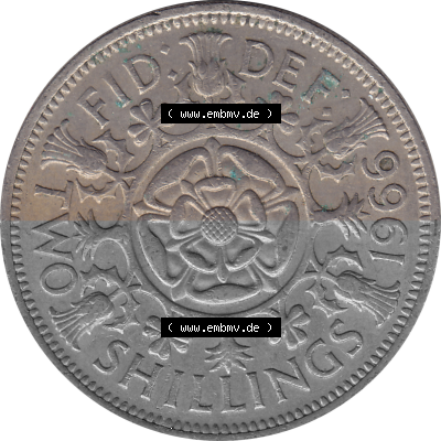 Münzen Großbritannien Umlaufmünzen Sammlung in PNG Großbritannien 1954-1970, 2 Schilling-Florin, Two Shillings, 1966 (Stück... Sammlung