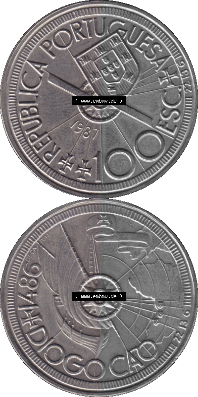 Alte Gedenkmünze aus Portugal als PNG-Grafik 1987, 100 Escudos, Diogo Cao 1486 Sammlung