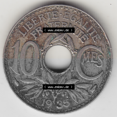 Münze Frankreich Umlaufmünzen Sammlung in PNG 1917-1938, 10 Centimes - Cmes 1935 (Stück 4) (2) - Digitales Münzen-Bildmaterial... Sammlung
