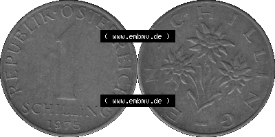 Österreich 1 / Ein Schilling in Graustufen 1959-2001, 1 Schilling 1975 (Stück 1) Graustufen Sammlung