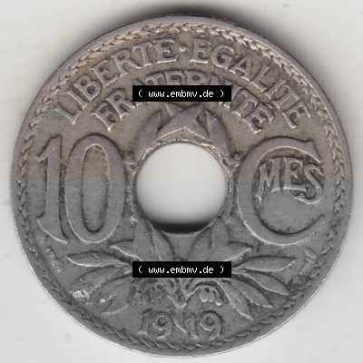 Münze Frankreich Umlaufmünzen Sammlung in PNG 1917-1938, 10 Centimes, 10 CMES EGALITÉ FRATERNITÉ LIBERTÉ 1919 (Stück 2)... Sammlung