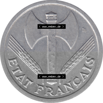 Münze Frankreich Umlaufmünzen Sammlung in PNG 1943-1944, 2 Francs, Franken 1943 (Stück 1) (6) - Digitales Münzen-Bildmaterial... Sammlung