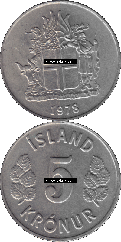 Island Umlaufmünze 1969-1980, 5 Kronur, Kronen 1978 Sammlung