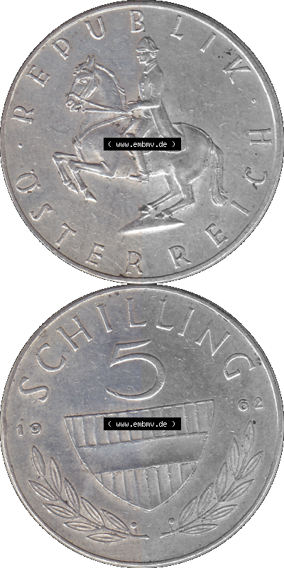 5 / Fünf Schilling Österreich in original Farbgebung von Scanner transparenten PNG 1960-1968, 5 Fünf Schilling 1962 (Stück... Sammlung