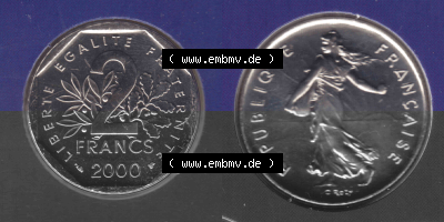 Münze Frankreich aus KMS Umlaufmünzen Sammlung in PNG 2000, 2 Francs (3) - Digitales Münzen-Bildmaterial einer französischen... Sammlung