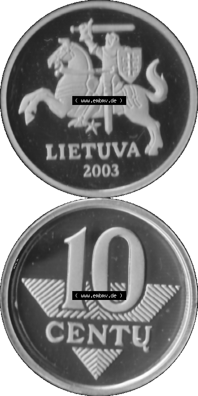 Litauen Kursmünzensatz 1997-2014, 10 Centu 2003 (Stück 1) Graustufen, Digitales Bildmaterial von Münzen aus Litauen Sammlung