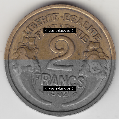 Münze Frankreich Umlaufmünzen Sammlung in PNG 1931-1941, 2 Franken 1932 (Stück 2) LIBERTE EGALITE FRATERNITE (2) - Digitales... Sammlung