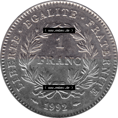Münze Frankreich Umlaufmünzen Sammlung in PNG 1992-1992, 1 Francs Liberty Freiheitsgöttin 1992 (Stück 1) (5) - Digitales Münzen-Bildmaterial... Sammlung