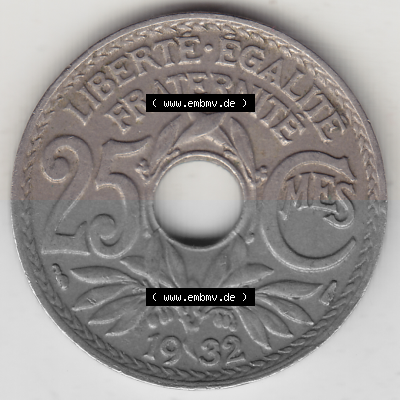 Münze Frankreich Umlaufmünzen Sammlung in PNG 1917-1937, 25 Cmes, Centimes 1932 (Stück 1) LIBERTE EGALITE FRATERNITE (2) -... Sammlung