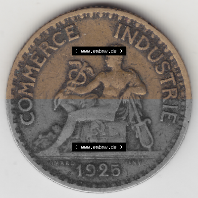 Münze Frankreich Umlaufmünzen Sammlung in PNG 1920-1927, 1 Franken BON POUR 1 FRANC 1925 (1) - Digitales Münzen-Bildmaterial... Sammlung