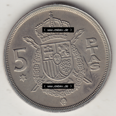 Münze Spanien / España Umlaufmünzen Sammlung in PNG 1975-1975, 5 Peseten 1975 (Stück 1), JUAN CARLOS I REY DE ESPAÑA (2)... Sammlung