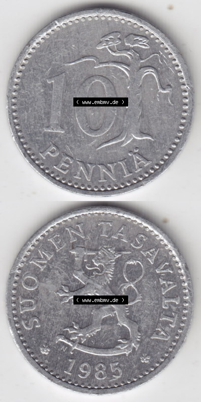 Münze Finnland / SUOMI Umlaufmünzen Sammlung in PNG 1983-1990, 10 Penniä 1985 (4) - Digital Münzen-Bildmaterial einer Münze... Sammlung