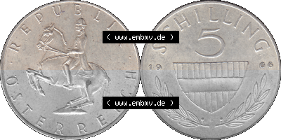 5 / Fünf Schilling Österreich in original Farbgebung von Scanner transparenten PNG 1960-1968, 5 Fünf Schilling 1966 (Stück... Sammlung