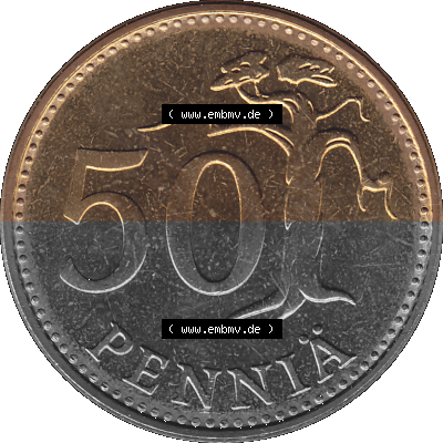 Alte Münzen KMS Finnland, Kursmünzensatz 1976 in Stempelglanz als digitales Computerbild in transparenten PNG 1963-1990, 50... Sammlung