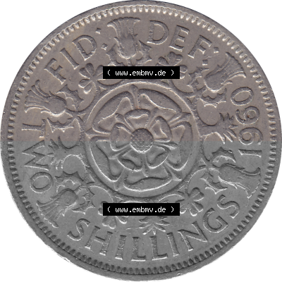Münzen Großbritannien Umlaufmünzen Sammlung in PNG Großbritannien 1954-1970, 2 Schilling-Florin, Two Shillings, 1960 (Stück... Sammlung