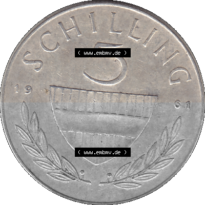 5 / Fünf Schilling Österreich in original Farbgebung von Scanner transparenten PNG 1960-1968, 5 Fünf Schilling 1961 (Stück... Sammlung