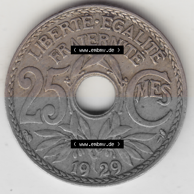 Münze Frankreich Umlaufmünzen Sammlung in PNG 1917-1937, 25 Cmes, Centimes 1929 (Stück 1) LIBERTE EGALITE FRATERNITE (2) -... Sammlung