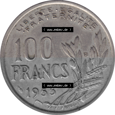 Münze Frankreich Umlaufmünzen Sammlung in PNG 1954-1958; 100 Francs, Franken Typ I. 1955 (Stück 1) (5) - Digitales Münzen-Bildmaterial... Sammlung