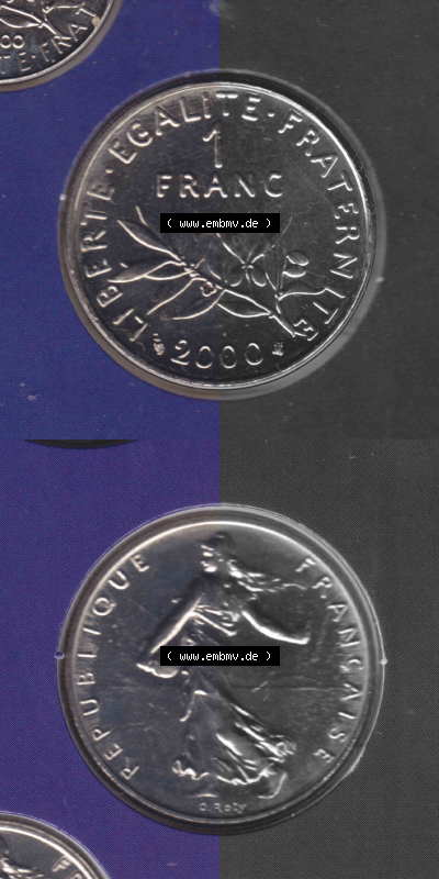 Münze Frankreich aus KMS Umlaufmünzen Sammlung in PNG 2000, 1 Francs (4) - Digitales Münzen-Bildmaterial einer französischen... Sammlung