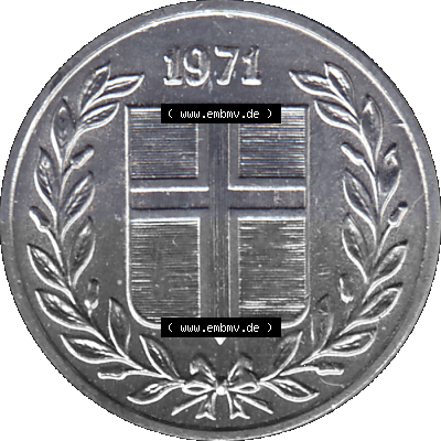 Island Umlaufmünze 1970-1974, 10 Aurar 1974 (Stück 1), 10 Isländische Aurar Sammlung
