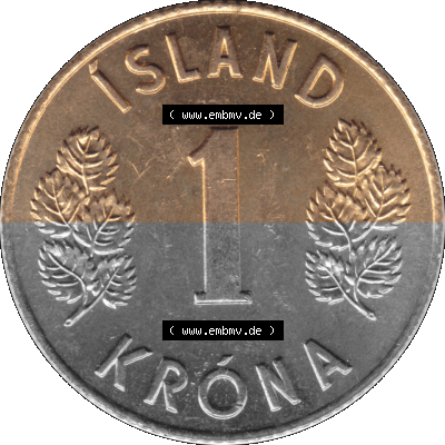 Alte Münze 'Island Umlaufmünze 1957-1975, 1 KR, Eine Krone 1974 (Stück 1). Rückseite der alten Münze, Umlaufmünze aus Island,... Sammlung