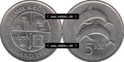 Island Umlaufmünze 1981-1992, 5 KR Kronur, Kronen 1981 Sammlung