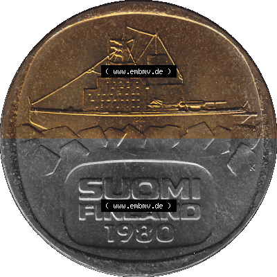 Alte Münzen KMS Finnland, Kursmünzensatz 1980 in Stempelglanz als digitales Computerbild in transparenten PNG 1979-1993, 5 Markkaa... Sammlung