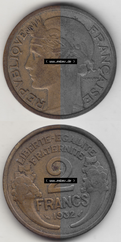 Münze Frankreich Umlaufmünzen Sammlung in PNG 1931-1941, 2 Franken 1932 (Stück 1) LIBERTE EGALITE FRATERNITE (4) - Digitales... Sammlung