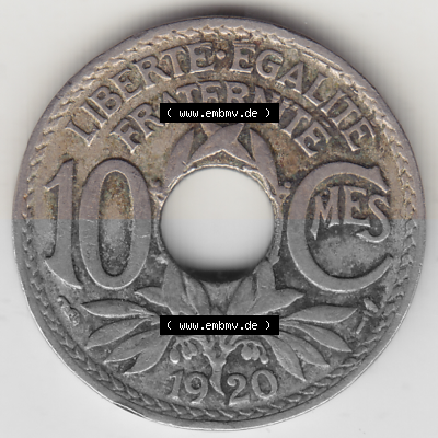 Münze Frankreich Umlaufmünzen Sammlung in PNG 1917-1938, 10 Centimes - Cmes 1920 (2) - Digitales Münzen-Bildmaterial einer... Sammlung