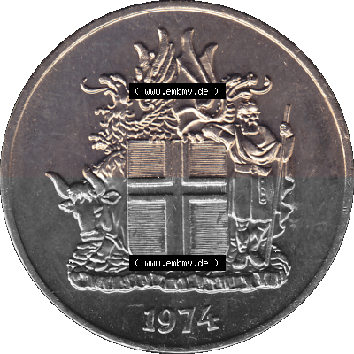 Island Umlaufmünze 1967-1980, 10 Kronur 1974 (Stück 1), 10 Isländische Kronen Sammlung